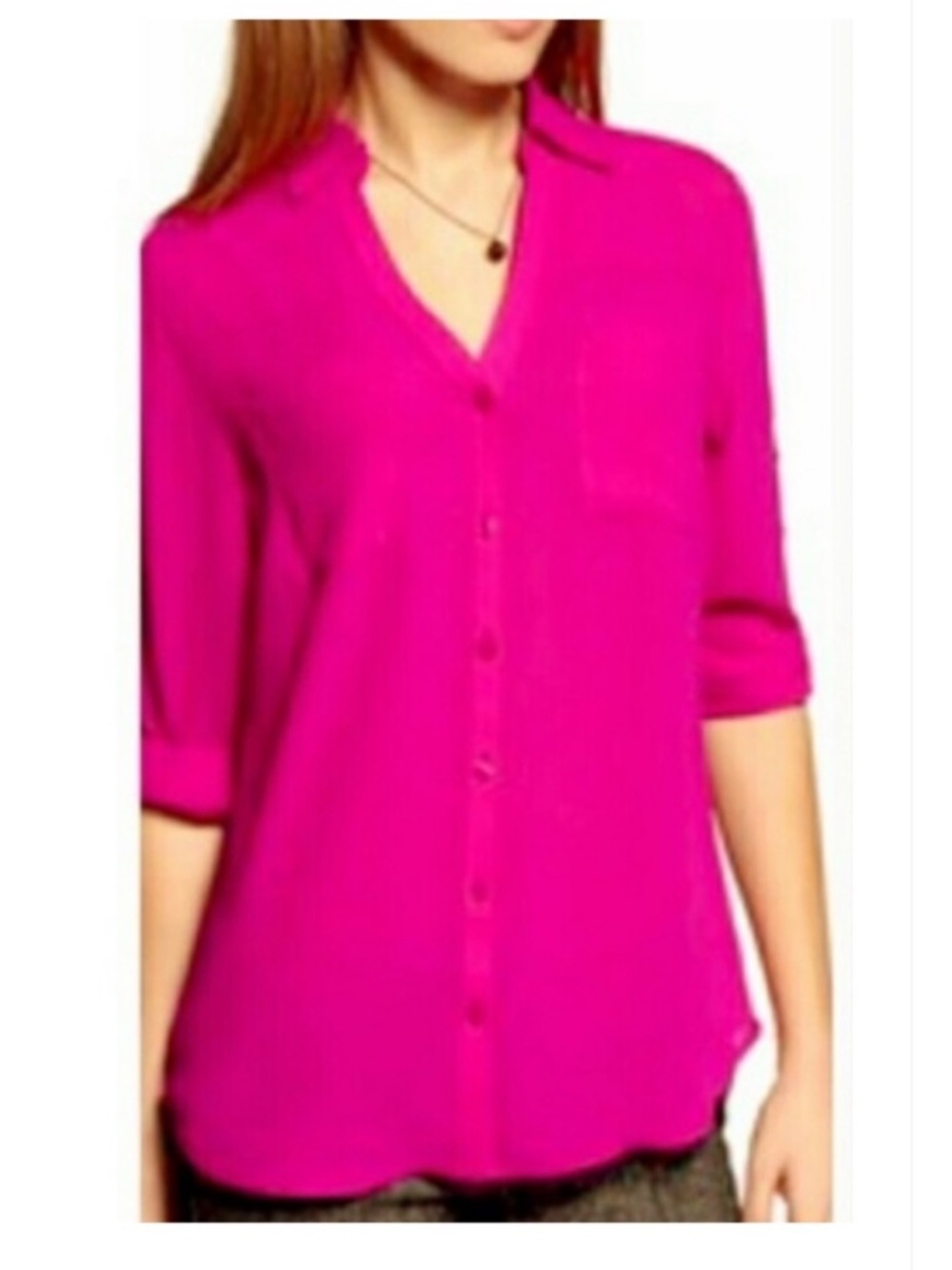 Express portofino long sleeve button down blouse pink